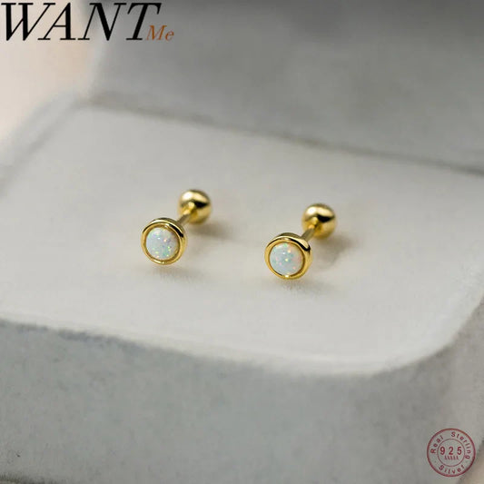 WANTME 925 Sterling Silver Simple Luxury Opal Screw Bead Stud Earrings for Women Fashion Ear Bone Piercing Jewelry Accessories