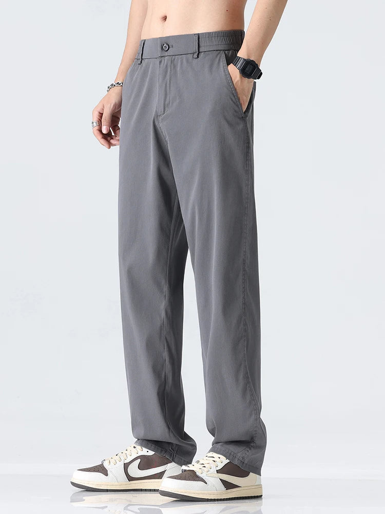 Pants Men Lyocell Fabric Breathable Soft Straight Casual Trousers Loose