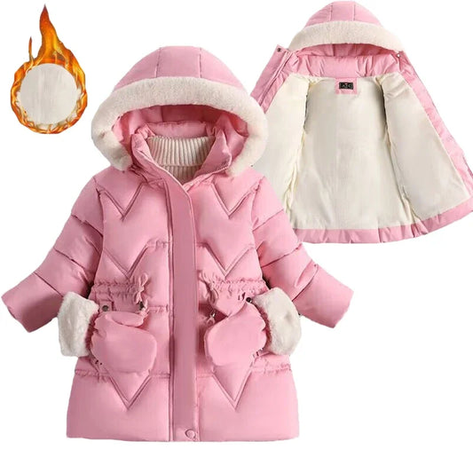 2-8 Years Warm Winter Girls Jacket Fur Collar Removable Hat