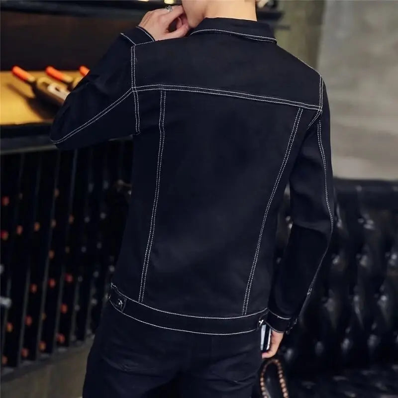 Male Jean Coats Black Button Men's Denim Jacket Short Casual Slim Low Price One Piece