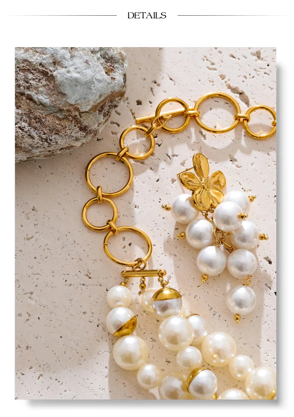 Yhpup Arrivals Handmade Jewelry Simulated Pearls Round Beads Chain Layered Necklace Earrings Stainless Steel Flower Chic Jewelry