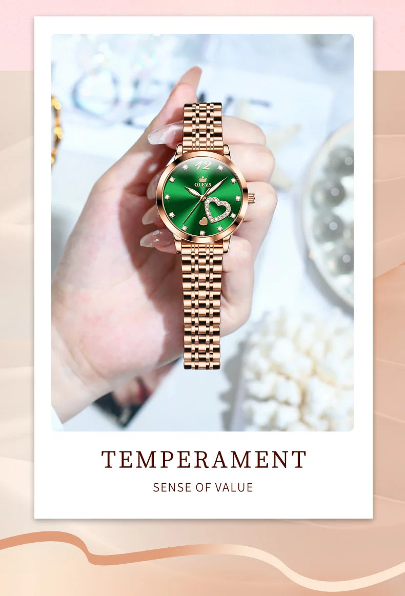 OLEVS 5189 Love Diamond Inlaid Steel Band Women's Quartz Watch