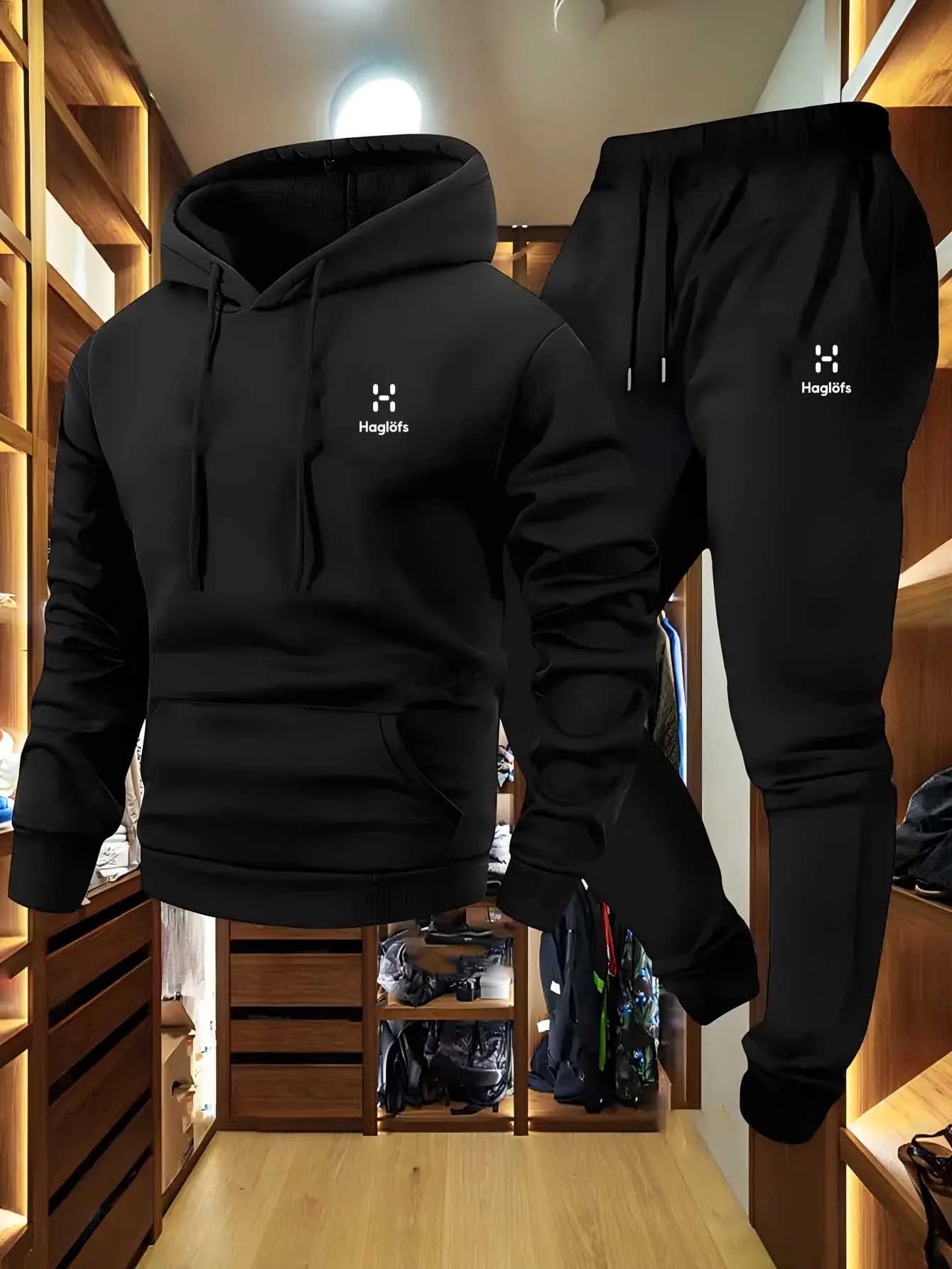 Men'S Autumn and Winter Pattern Casual Two-Piece Set Hoodie Sweatshirt Long Pants Suit with Pockets Regular Fit Outdoor Sports