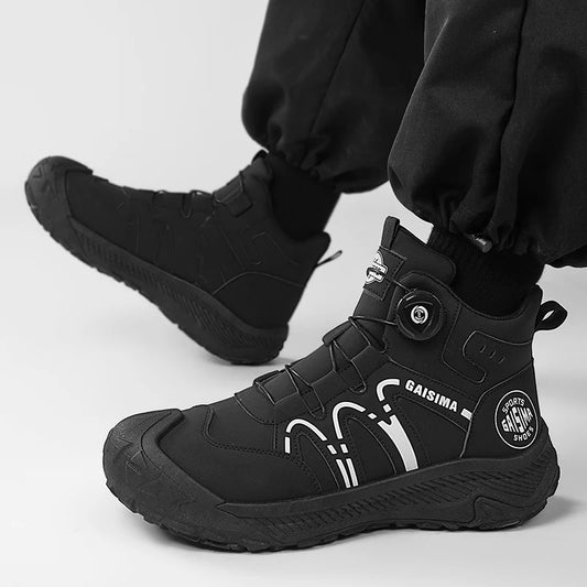 Fashion Black Men Motorcycle Boots Knob Design Biker Boots Men Ankle Boots Non-slip Outdoor Work Boots for Men botas masculino
