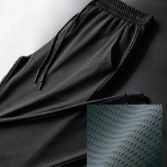 Men's Summer Ice Silk Pants Mesh Breathable Casual Thin Quick Dry Pants Loose Elastic