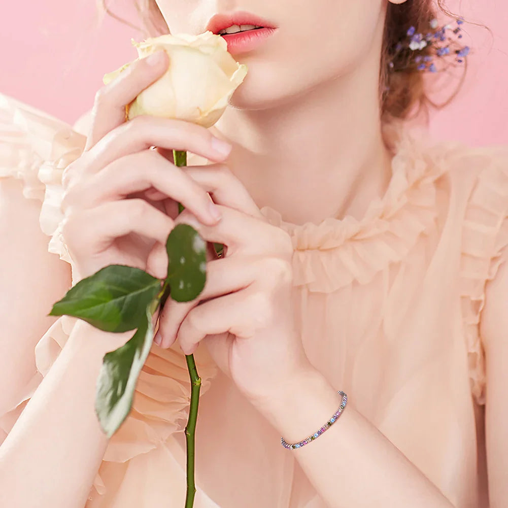 ORSA JEWELS Authentic 925 Sterling Silver Tennis Chain Bracelet Moulding Process Hanmade High-end Hand Chain for Man Woman SB128