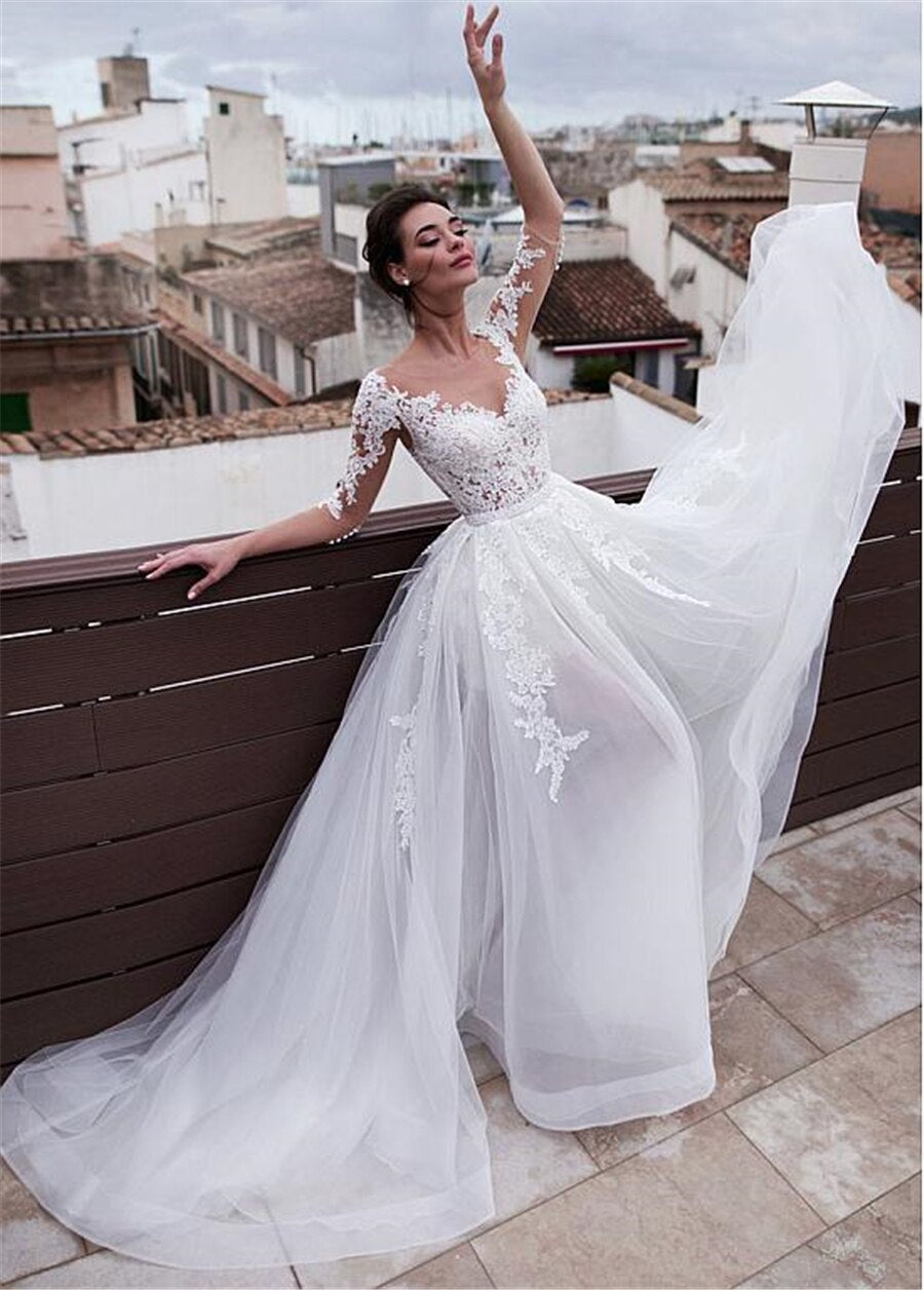 White Bridesmaid Dresses: Wedding Dresses With Detachable Skirt Lace Appliques
