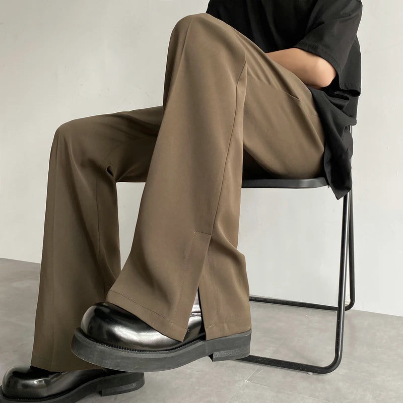 Brown Black Suit Pants Men Fashion Social Mens Dress Pants Korean Loose Straight Casual Flared Pants