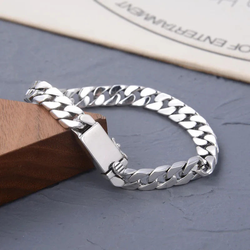 100% S925 Sterling Silver Bracelet 8MM Punk S925 Silver Jewelry Never Fade Men Women Jewelry Gifts
