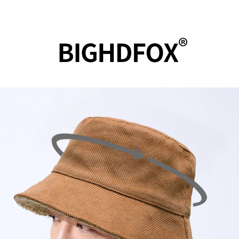 Double-sided Wearable Dad Winter Fisherman Hat Woman Corduroy Fur Bucket Hats Men Big Size Panama Hats Lady Warm Snow Hat