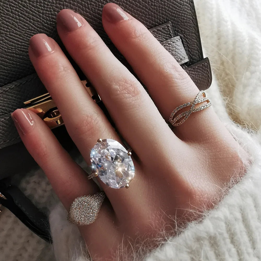 Luxury 10ct Lab Diamond Ring 100% Real 925 Sterling Silver Engagement Wedding Band Rings for Women Men Promise Jewelry