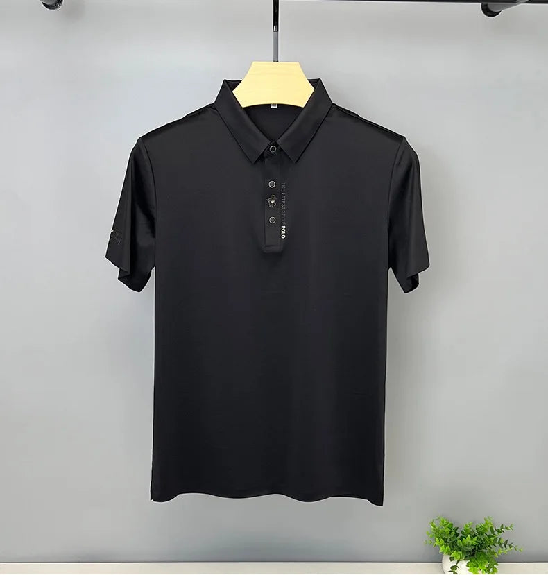 Brand high-end ice silk short sleeved men's POLO shirt 2024summer fashionable embroidery design top breathable and cool T-shirt