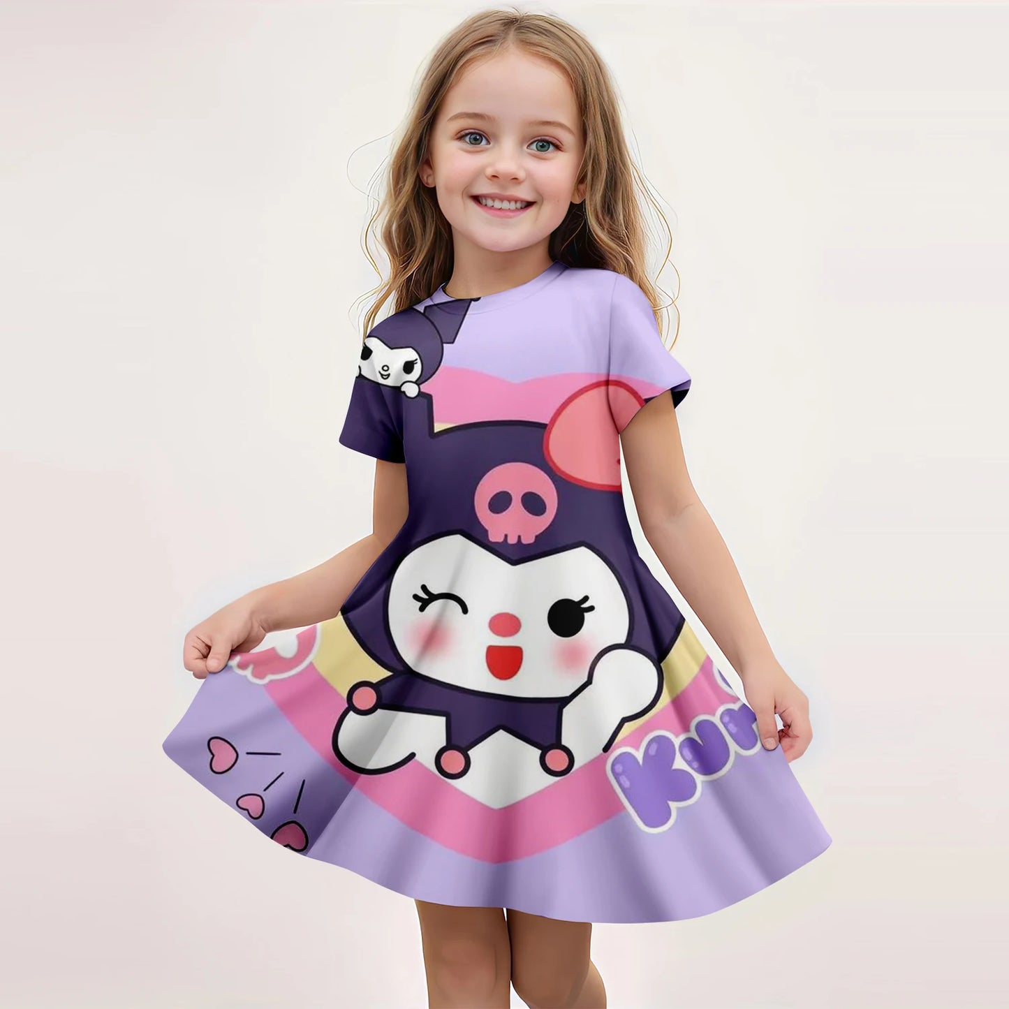 Children's Fashionable Girl Dress Cartoon Cute Kuromi 3D Printed Dress