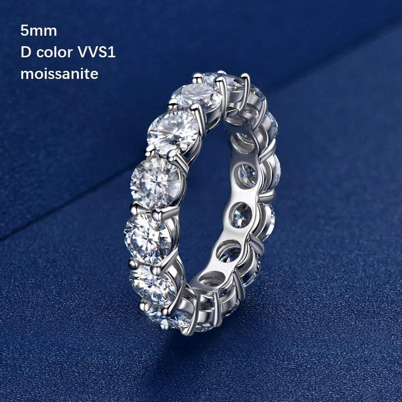 IOGOU Personalized Full Eternity Bands 5mm 3mm D Color Moissanite Ring 925 Sterling Silver Women's Ring Jewelry with Certificate