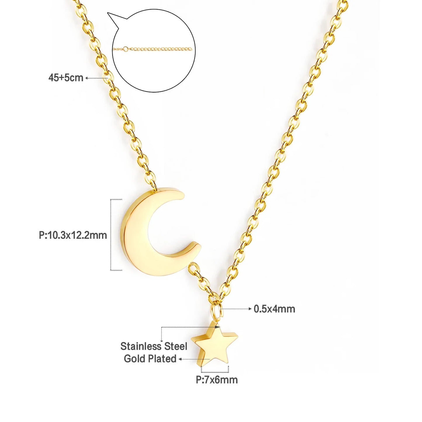 LUXUKISSKIDS Heart Star Moon Pendant Necklaces Tiny Charms Stainless Steel Choker Women/Girls Y2K Sweater Boho Jewelry Collares
