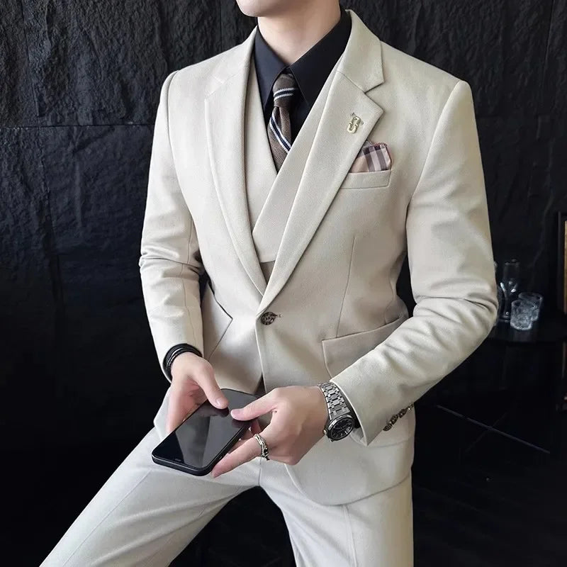 Tuxedo for Mens: Men Leisure Boutique Thickened Woolen Slim Suit Pants Vest 3 Pcs