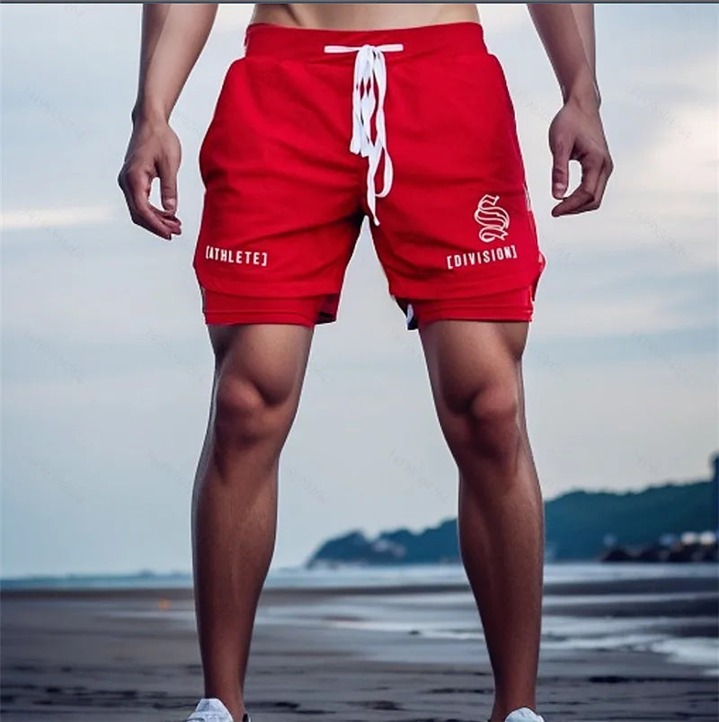 2 IN 1 Sport Running Casual Breathable Shorts Men Double-deck Jogging Quick