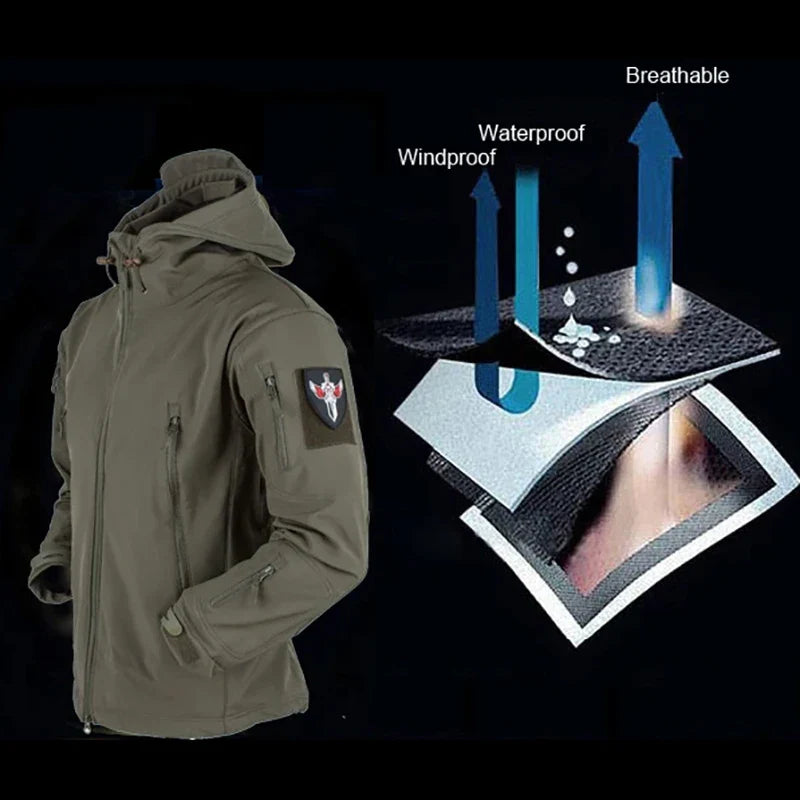 Winter Outdoor Work Sets Mens Field Training Jackets Multi-Pocket Fleece Cargo Pants Tactical Waterproof Camping Tracksuits Set