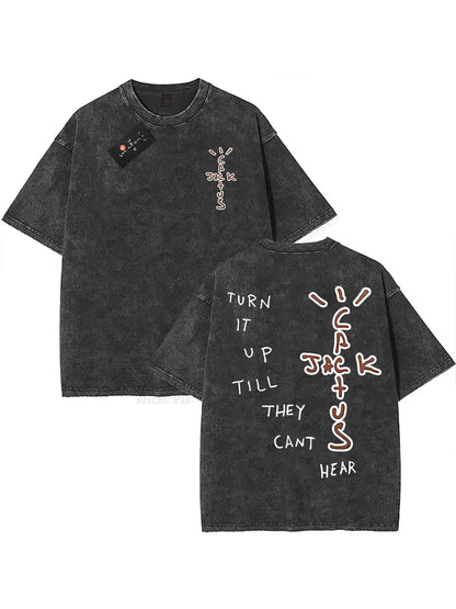 100% Cotton Oversized T Shirt For Men Women HipHop Washed T Shirts cactus jack Short Sleeve Gift Tops look mom i can fly K39