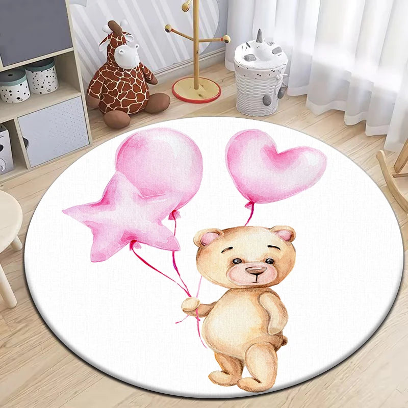 Sleep Bear HD Printed Cartoon Round Carpet for kids Living Room Rugs Camping Picnic