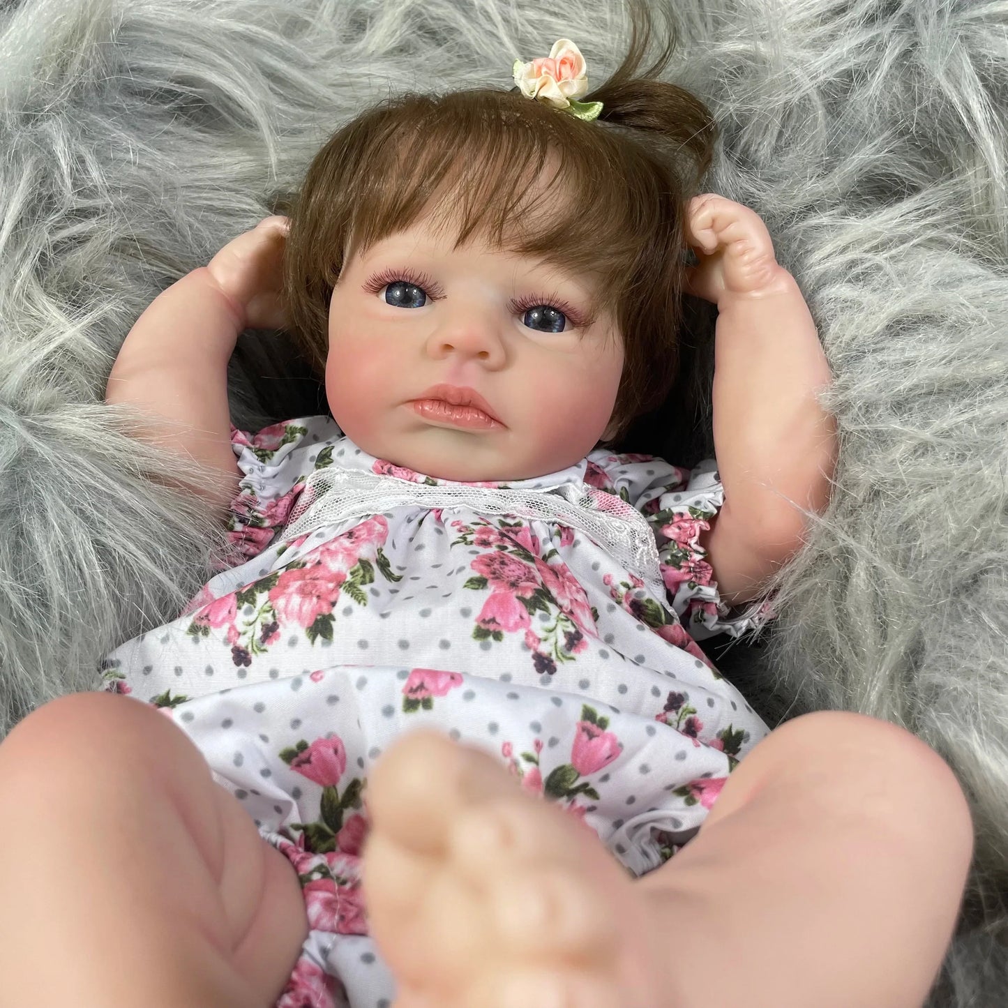 20 Inch LouLou Awake Finished Reborn Baby Dolls Soft Cloth Body Hand-rooted Hair 3D Skin Visible Veins for Girls Christmas Gift