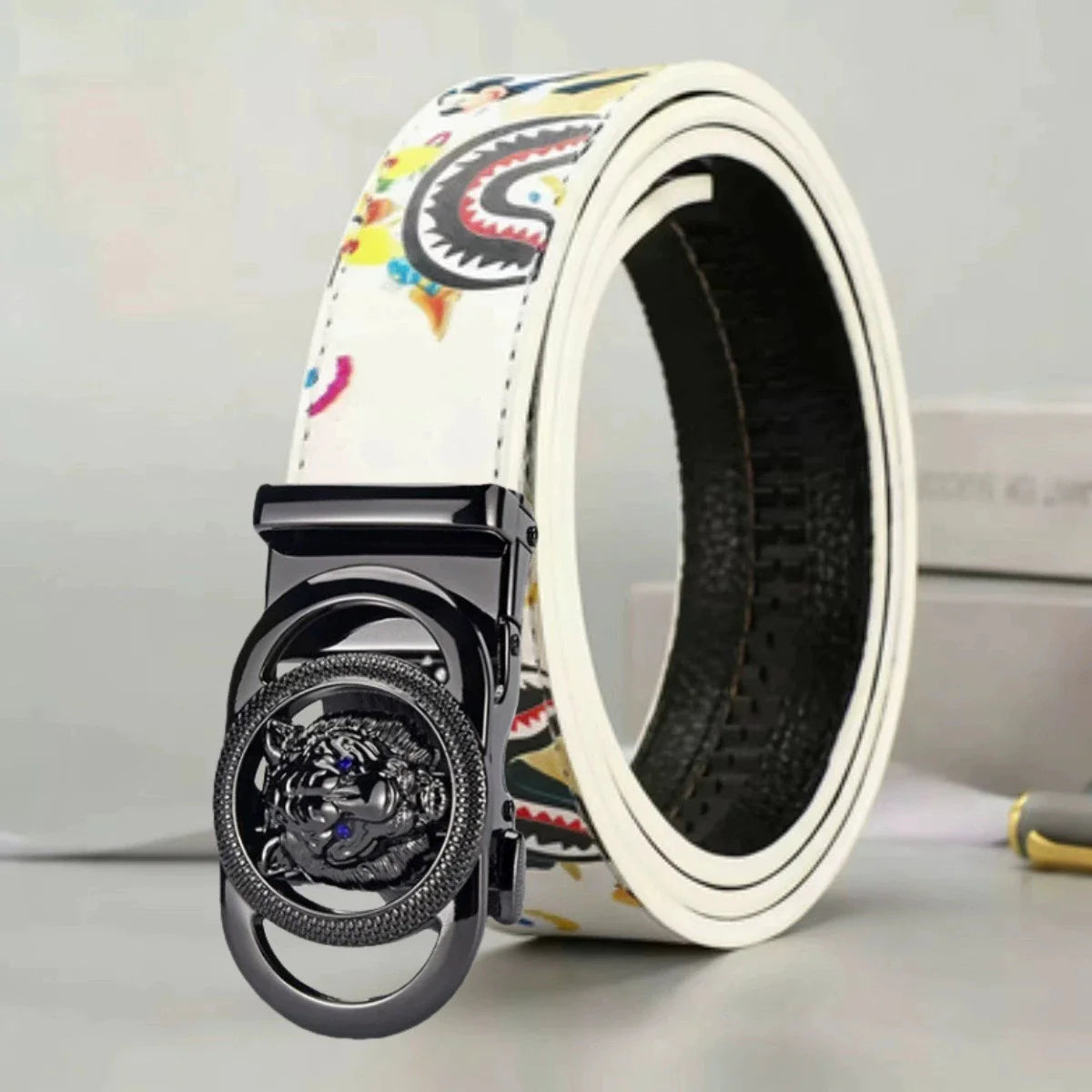 2026 Double Ring Automatic Buckle Belt Men's Leather Belt Cowhide Fashionable and Simple Belt Gold and Silver Alloy Buckle Belt