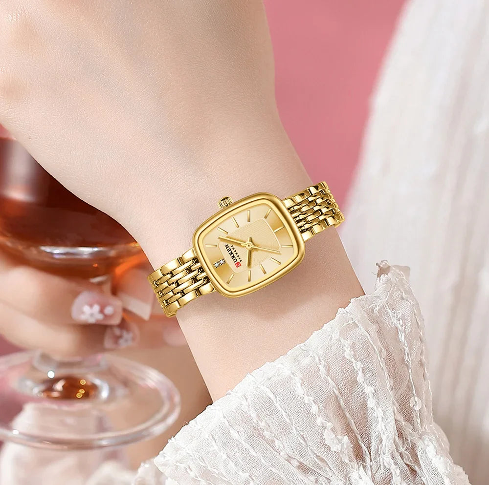 CURREN Fashion Rectangular Ladies Watches New Quartz Waterproof Stainless Steel Strap Wristwatch for Women