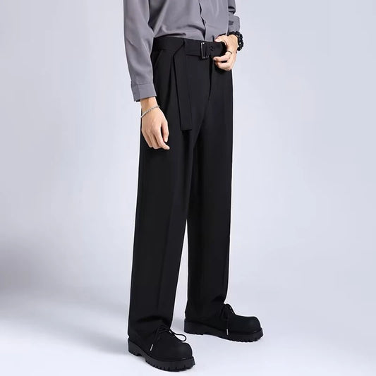 Men's Suit Pants Loose Droop Straight Bottom Casual Wide Leg Solid Color Male Trousers