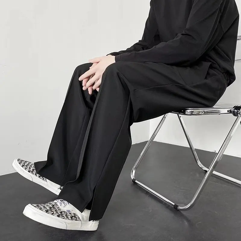 Men Straight Casual Pants Korean Style Baggy Personality Slit Wide Leg Blazer Pants