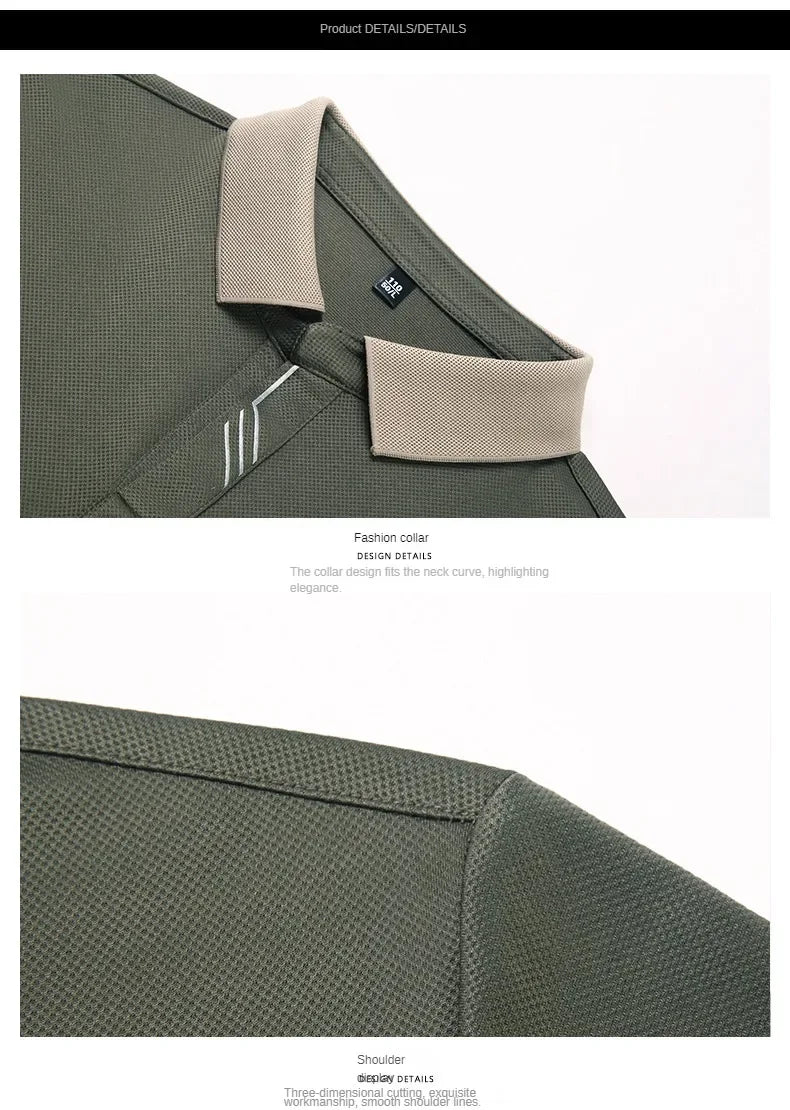 New Men's Long-sleeved Polo Shirt Sweatwear Business Casual Top Fashion Classic Solid Color Male Brand Basic V-neck Top