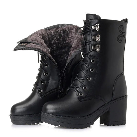 Plus Size Winter Boots for women genuine leather military boots