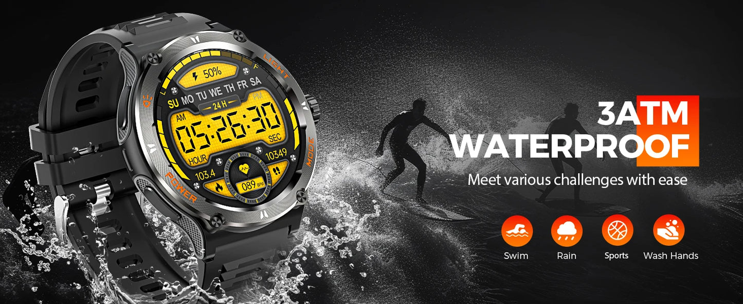 EIGIIS Smart Watch 3ATM Waterproof 1.53" KT76 Men Sport With Compass And LED Flashlight Heart Rate Sleep Analysis Bluetooth Call