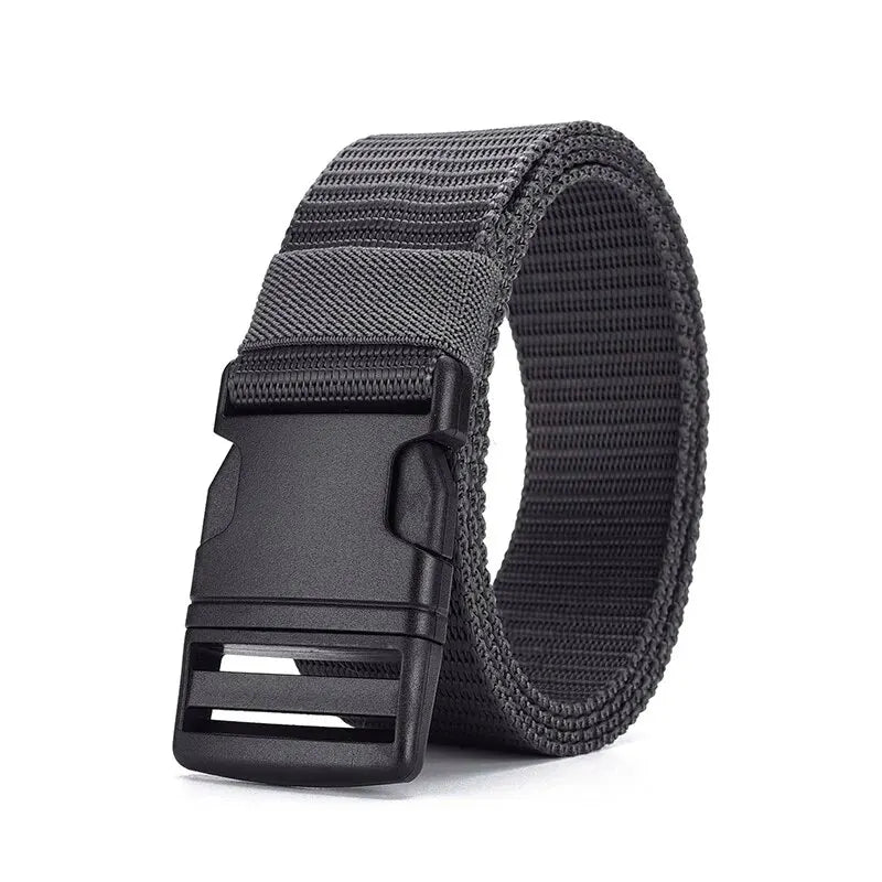 Men's Outdoor Tactical Belt - No Metal Buckle (Plastic), Nylon Canvas Woven, Heavy Duty High Quality Webbing
