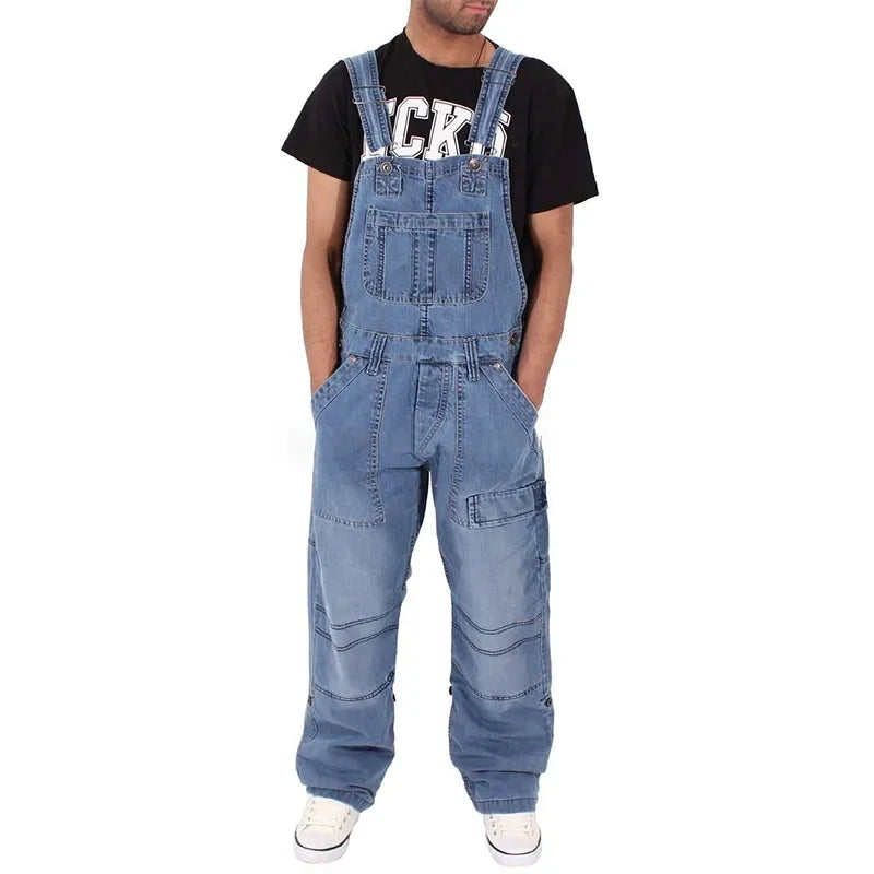 Jeans Plus Size Casual Overalls Suspenders Jumpsuit Man Loose Work Pants