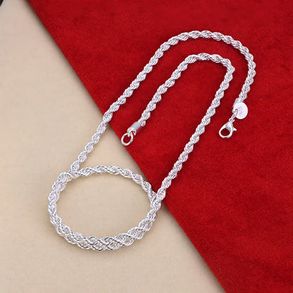 16-24 inch for women men Beautiful fashion 925 Sterling Silver charm 4MM Rope