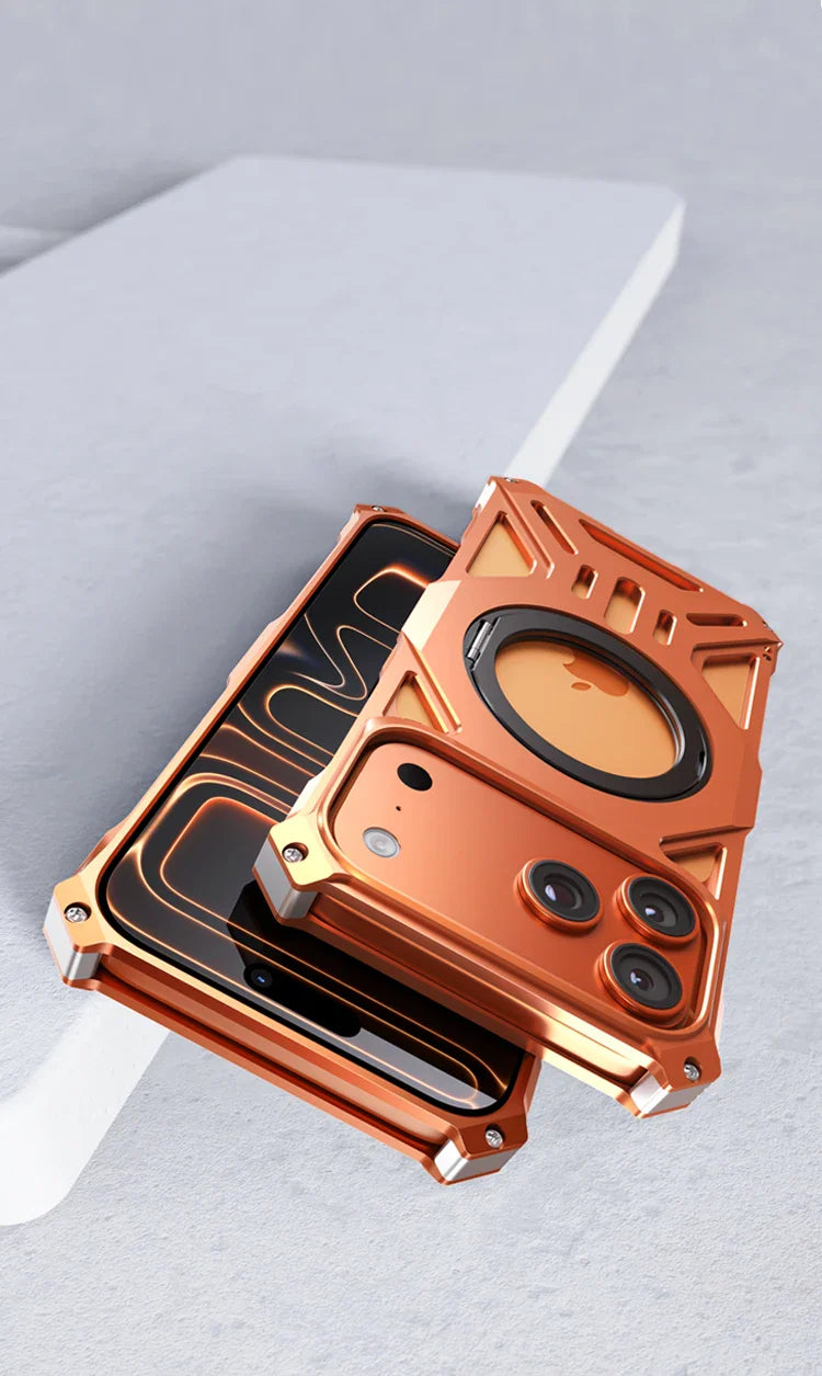 Metal Hollow Heat Dissipation Case For iPhone 17 Pro Max Magnetic Aluminum Alloy 360 Rotating Ring Holder Bracket Stand Cover