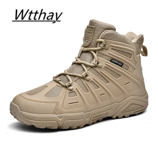 Men's Military Boots Autumn Round Head Lace Up High-top Sneakers Outdoor