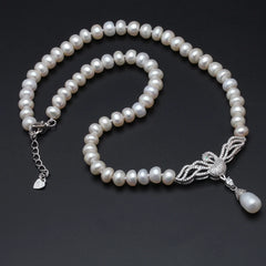 Freshwater Pearl Choker Necklace For Women,Real 925 Silver Natural Pearl Pendant