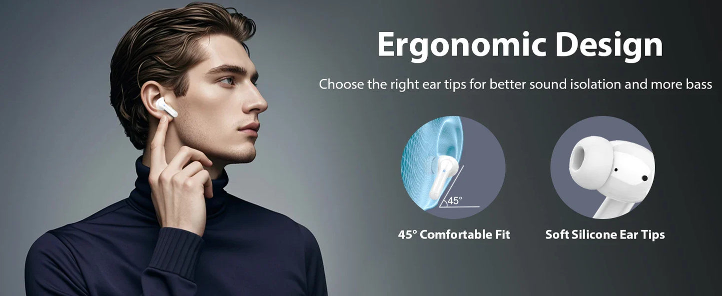 Wireless Bluetooth Earbuds HiFi Stereo Sound Smart Touch Control HD Call Low Latency for Gaming Sports Workouts
