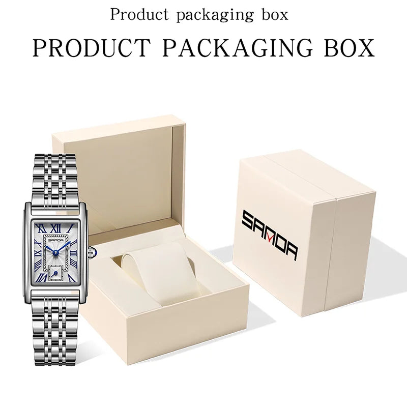 SANDA 1116 Quartz Watch Women Elegant Design Watches Rectangle Dial Waterproof Steel Leather Business Ladies Wristwatches Gift