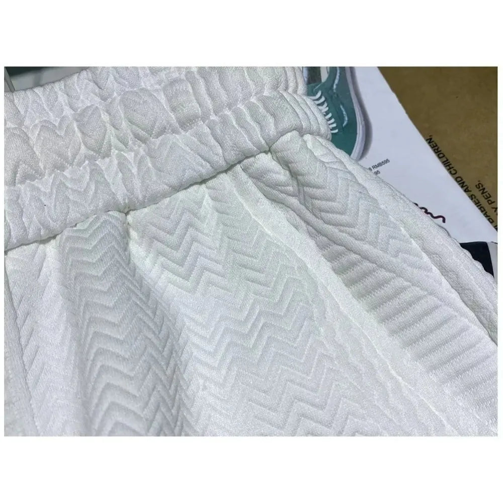 Shorts Men'S Casual Jogging Sport Short Pants Wave Pattern Solid Male Drawstring