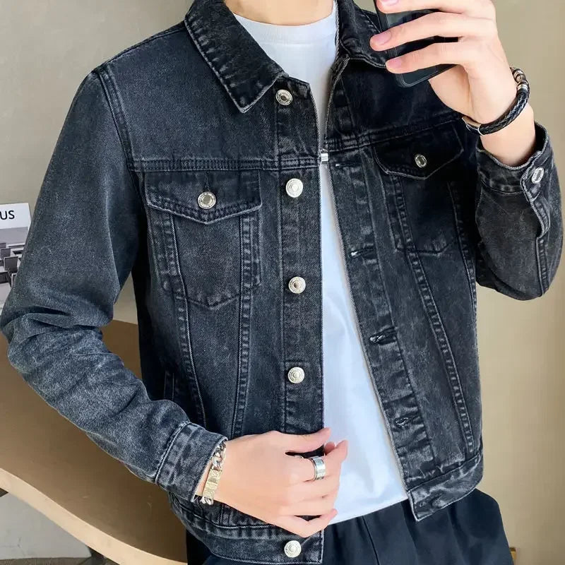 Jeans Coat for Men Black Autumn Denim Jackets Man
