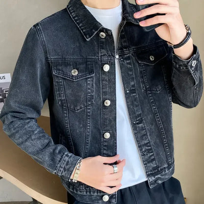 Jeans Coat for Men Black Autumn Denim Jackets Man
