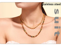 Multi Colors Stainless Steel Necklace Bracelet for Women Men Tennis Chain Stones