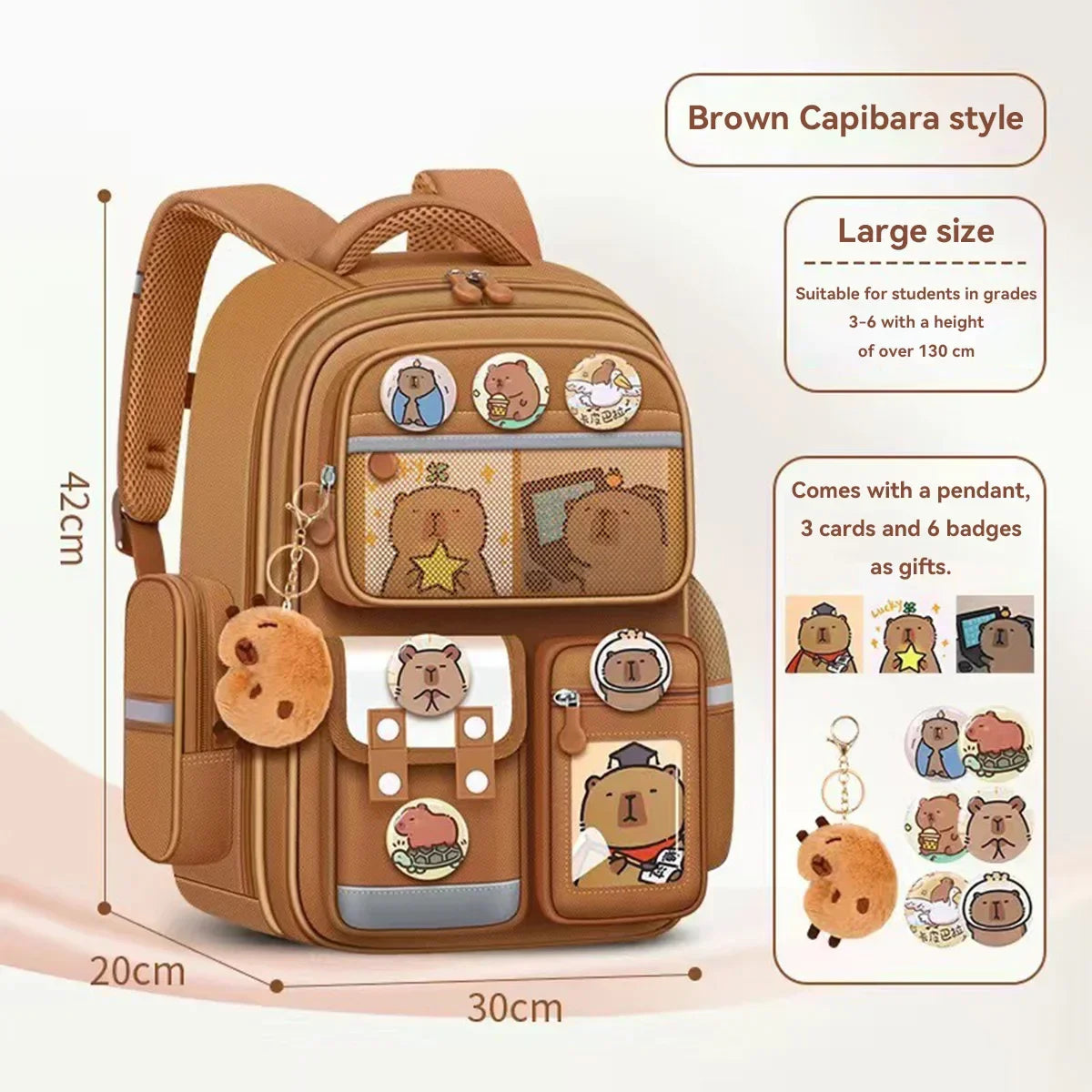 Capybara School Bag Waterproof Backpack Large Capacity Alleviate Burden Protecting Spine Widen Straps Backpack for Students Gift