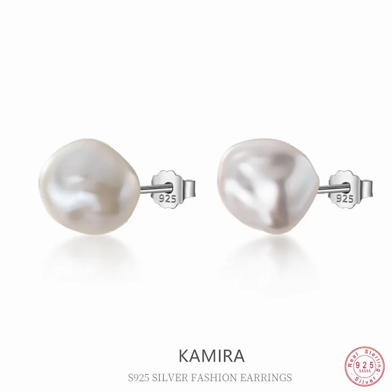 KAMIRA 925 Sterling Silver Gentle Simple Nnatural Pearl for Women Luxury Piercing Earrings Wedding Fashion Charm Jewellery Gift
