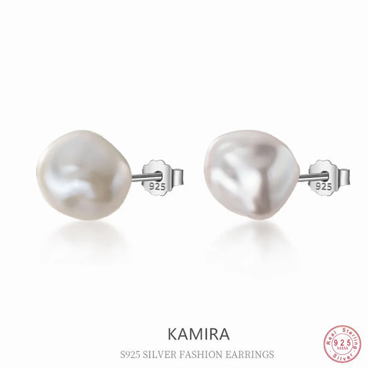 KAMIRA 925 Sterling Silver Gentle Simple Nnatural Pearl for Women Luxury Piercing Earrings Wedding Fashion Charm Jewellery Gift