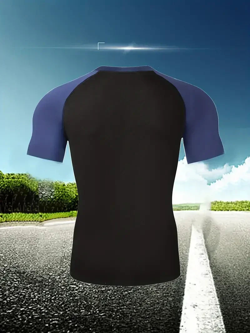 EVERLAST Men's Compress Shirt + 2-in-1 sports shorts 2pcs Set Leisure Breath Short Sleeve Sport Jogging Gym Brand Print Clothing