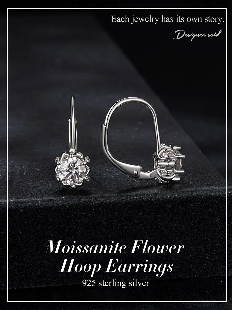 BAMOER Platinum Plated Moissanite Flower Earrings for Women, Round Cut Lab Diamond 925 Sterling Silver Hypoallergenic Earrings