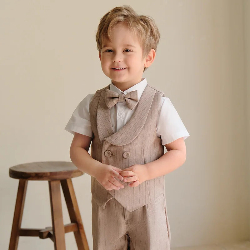 Children's Boys Khaki Striped Suit Set Formal Luxurious Kids Boys Wedding Suit Elegant Kids Boy Suit 1-10Y Boys Suits Outfit Set